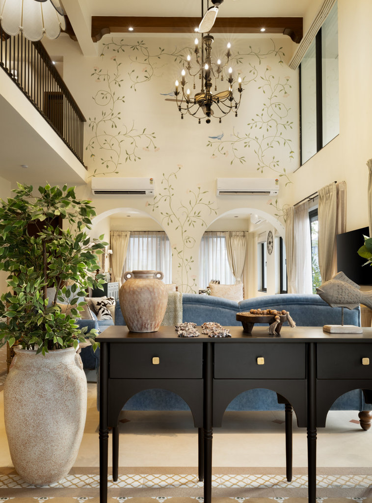 Villa Bonita living space with warm neutral palette